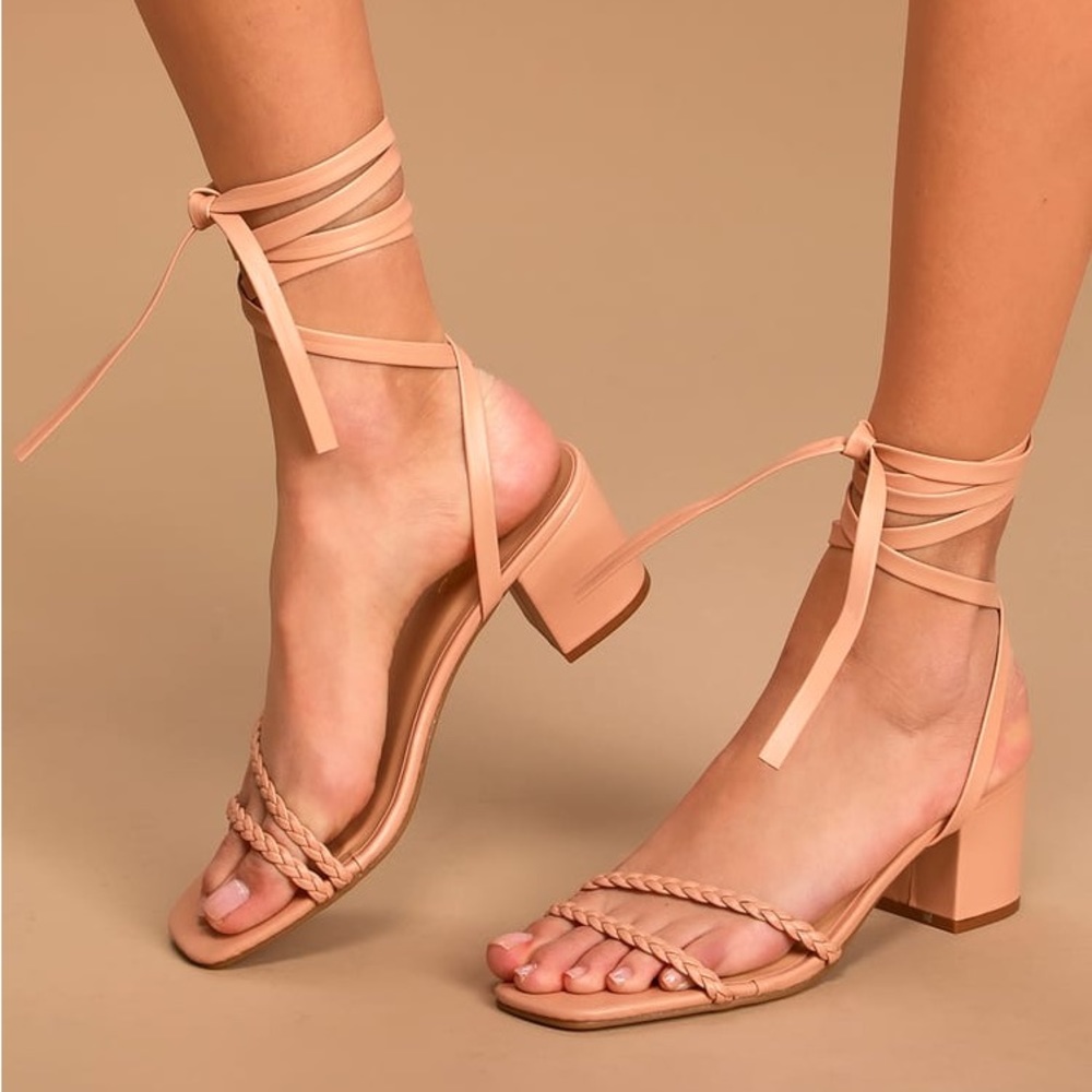 Zoraniya Nude Lace-Up High Heel Sandals